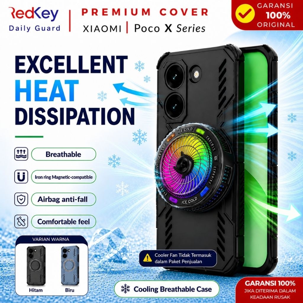 RedKey Cooling Case Xiaomi Poco X8 Pro Max - WingShield Breathable Casing Anti Panas Airbag Anti Shock Magnetic Ring Premium