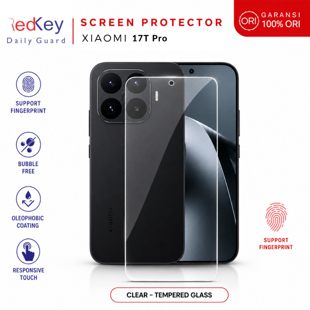 Redkey 3D Tempered Glass Xiaomi 17T Pro - Premium Anti Gores Clear Non Full Cover