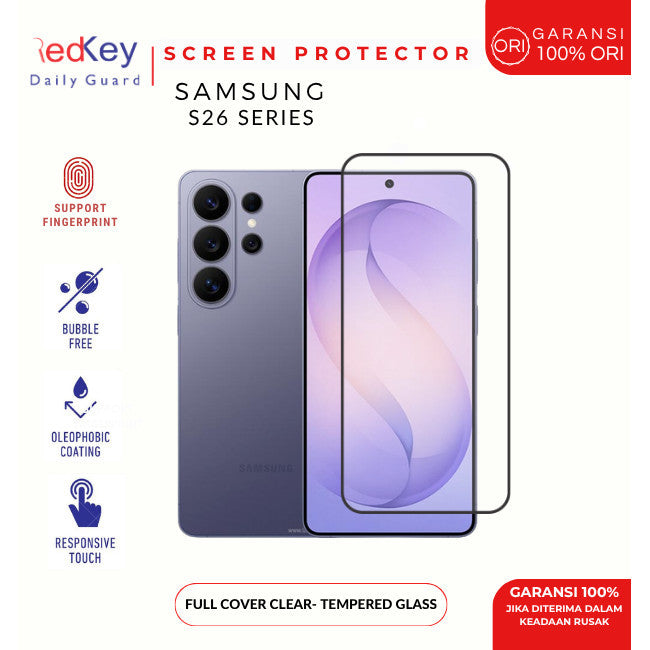 Redkey Anti Gores For Samsung  S26 Ultra Plus -fullcover Clear Tempered Glass  List Hitam Support Fingerprint