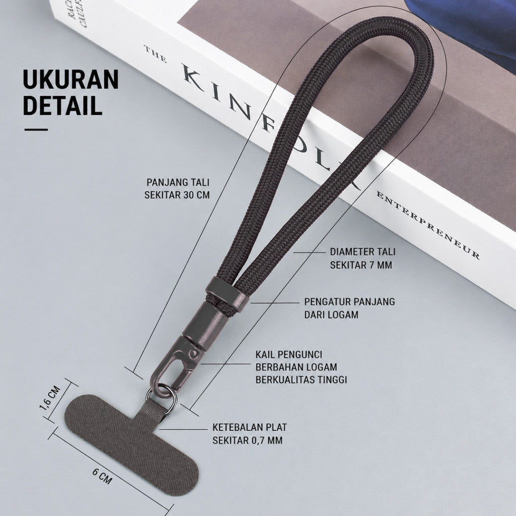 Redkey Lanyard HP Putar 360° Premium – Tali Pergelangan Tangan Adjustable Anti Kusut, Multifungsi & Anti Hilang