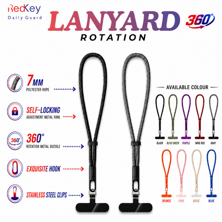 Redkey Lanyard HP Putar 360° Premium – Tali Pergelangan Tangan Adjustable Anti Kusut, Multifungsi & Anti Hilang