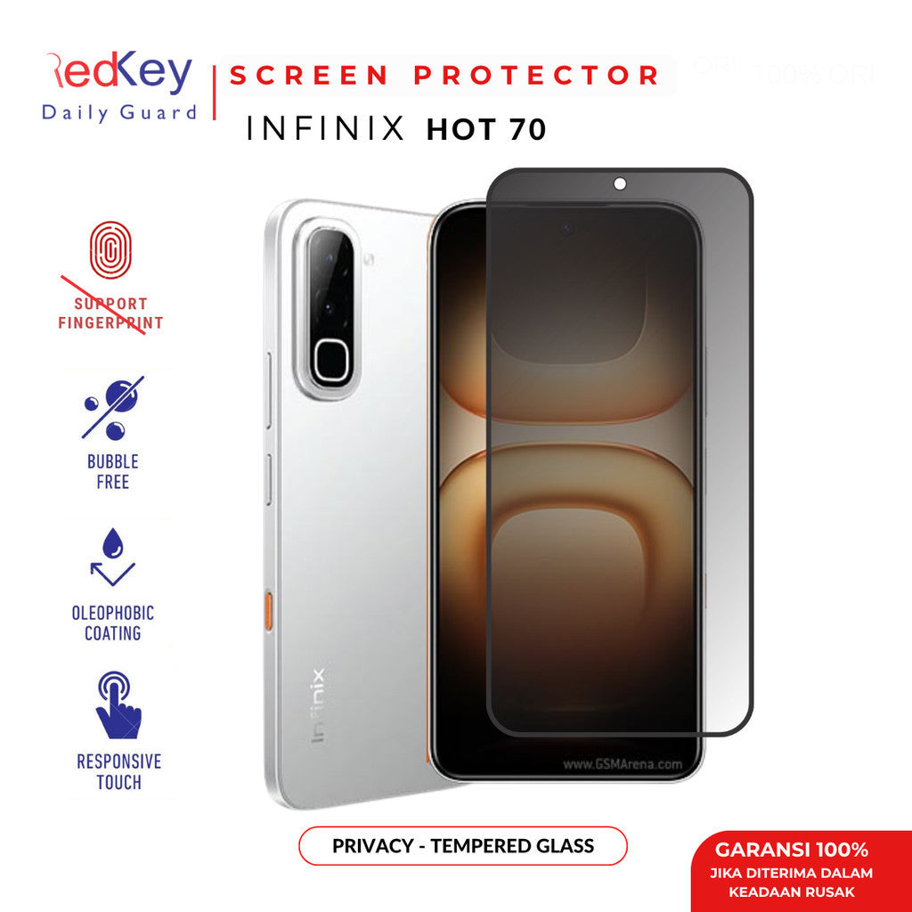 Redkey Tempered Glass For Infinix Hot 70  - Non full cover Privacy Pelindung Layar Anti Gores