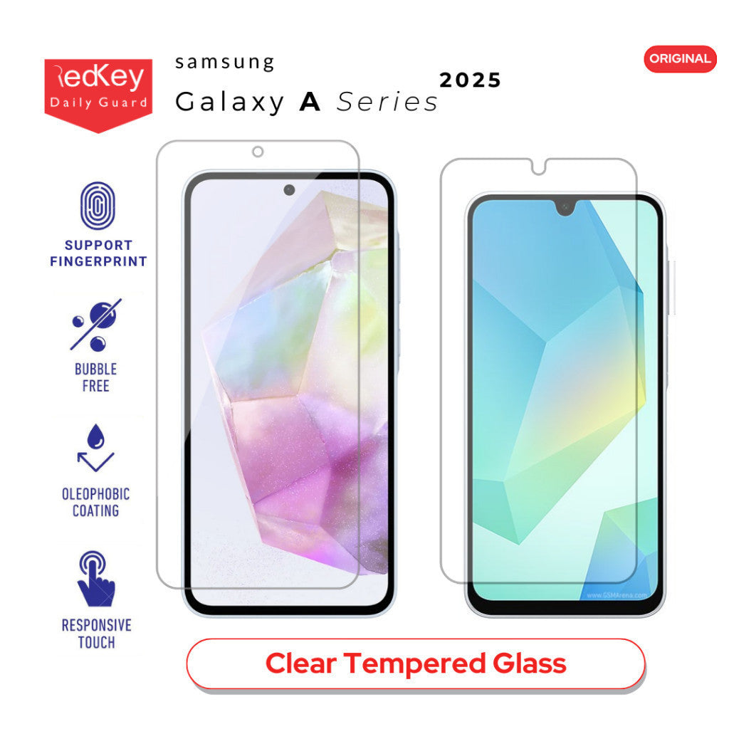 Redkey Tempered Glass Dengan Alat Bantu Pasang Untuk Samsung Galaxy A15 A25 A35 A16 A26 A36 A56 5G  Clear Premium Anti Gores Layar