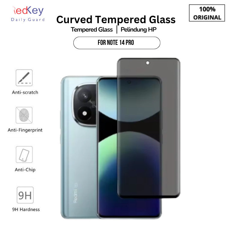 Redkey Tempered  Glass Curve Redmi Note 13 14 15 Pro Plus 5G - Premium Anti Gores Kaca  Full Cover