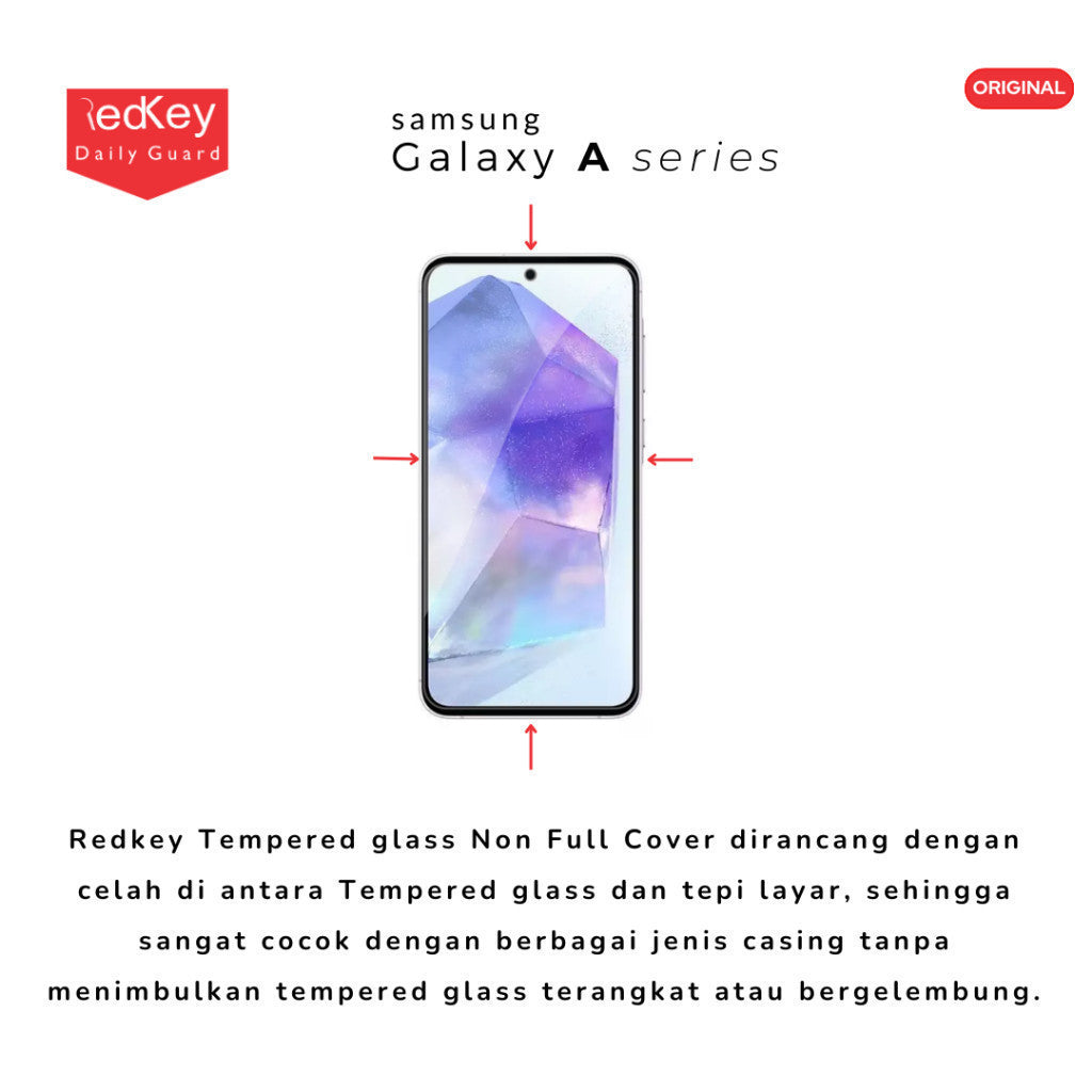Redkey Tempered Glass Dengan Alat Bantu Pasang Untuk Samsung Galaxy A15 A25 A35 A16 A26 A36 A56 5G  Clear Premium Anti Gores Layar